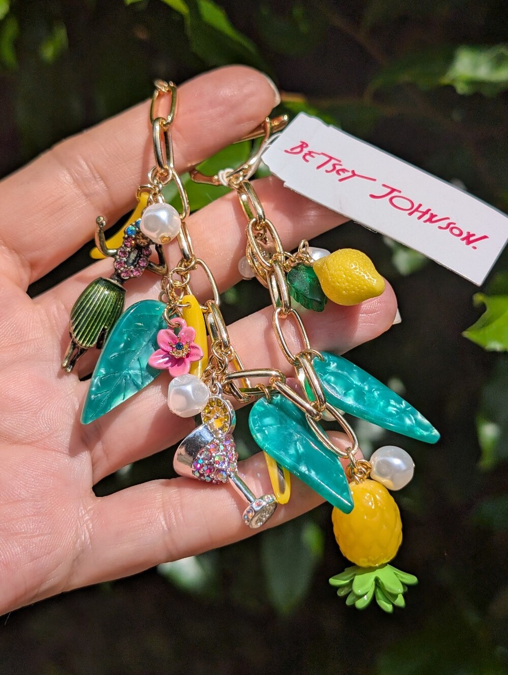 Betsy Johnson Tropical Theme Rhinestone Charm Bracelet